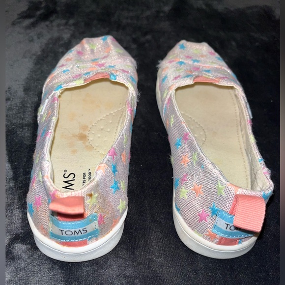 Big Girls TOMS Alpargata shoes Pink Glimmer Stars, size youth 4 - Picture 2 of 9